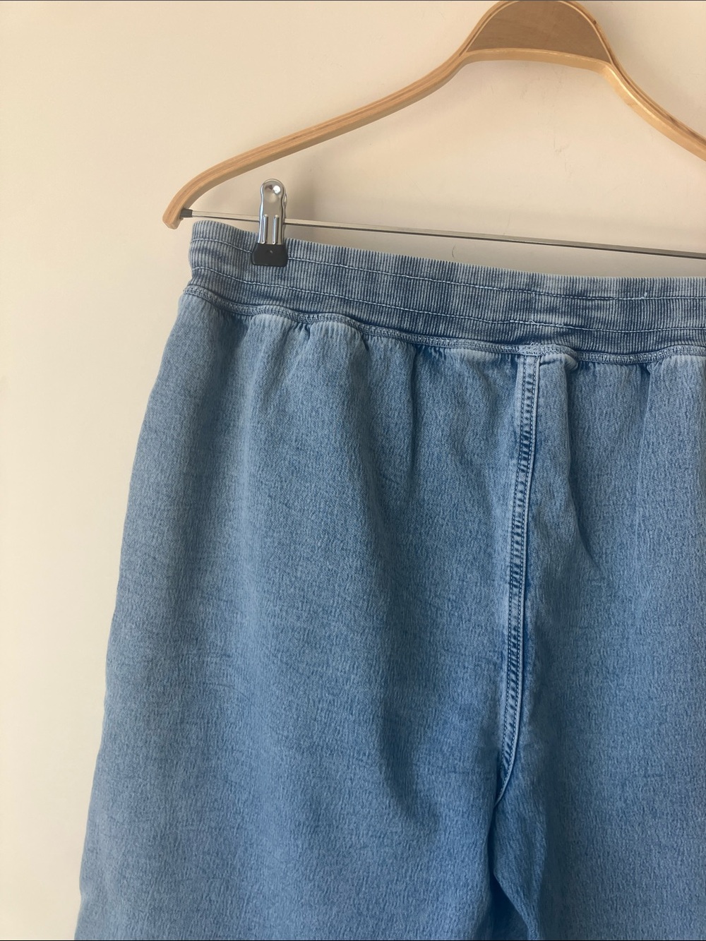 AERIE Real Soft Wide-Leg Jogger Style Blue Denim Pull-On Pants Raw Hem Size L - Picture 7 of 14